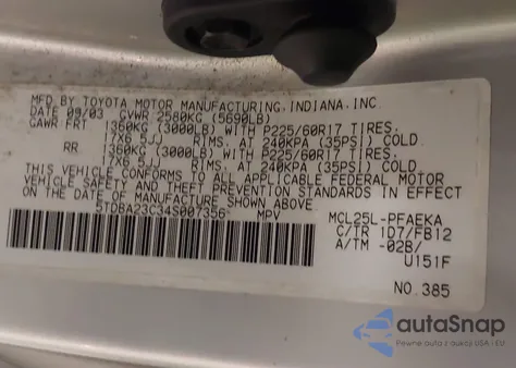 2004 Toyota Sienna Le from USA, damaged, VIN 5TDBA23C34S007356